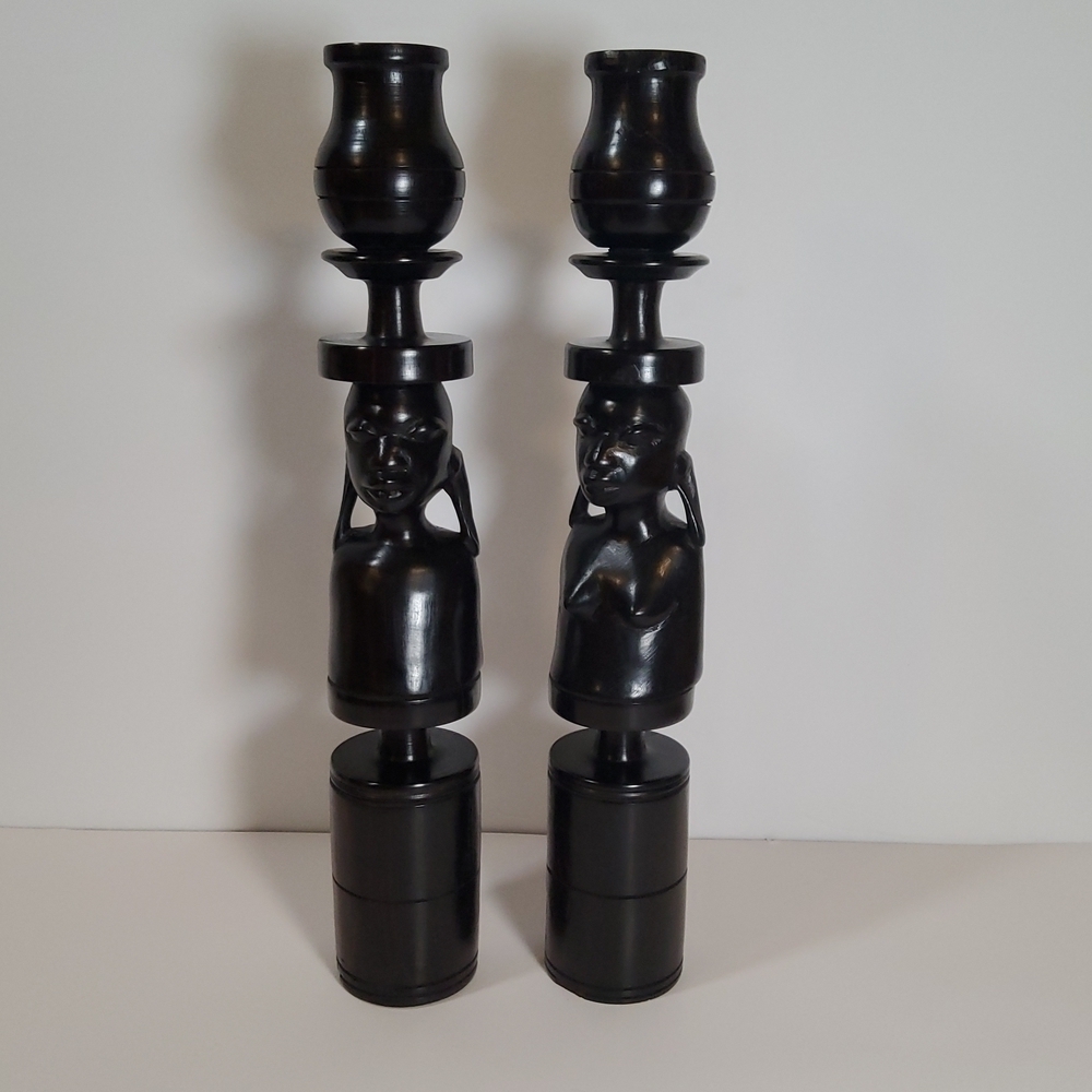 Set of 2 Vintage Hand Carved candleholders